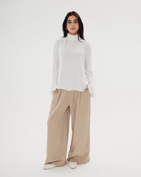 Draped Neck Ruffle Top