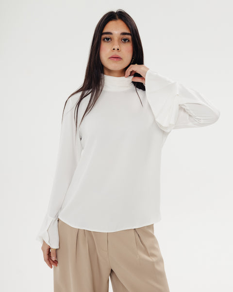 Draped Neck Ruffle Top