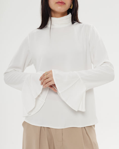 Draped Neck Ruffle Top