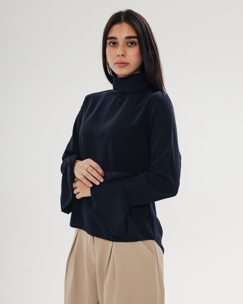 Draped Neck Ruffle Top