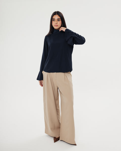 Draped Neck Ruffle Top