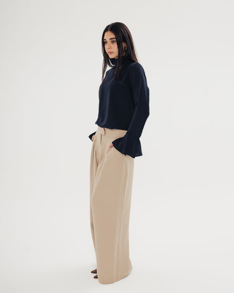 Draped Neck Ruffle Top