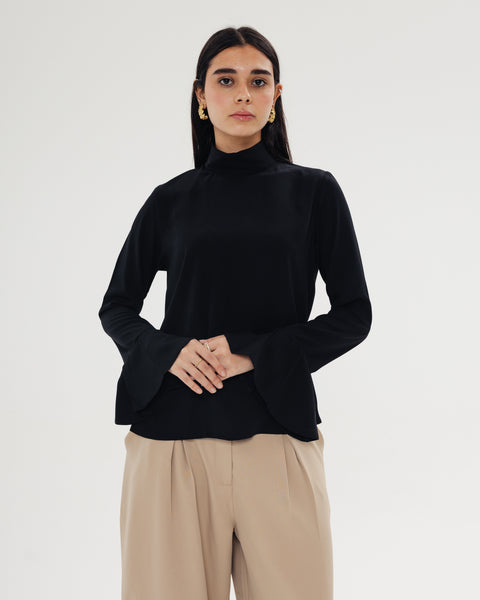 Draped Neck Ruffle Top