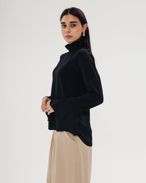 Draped Neck Ruffle Top