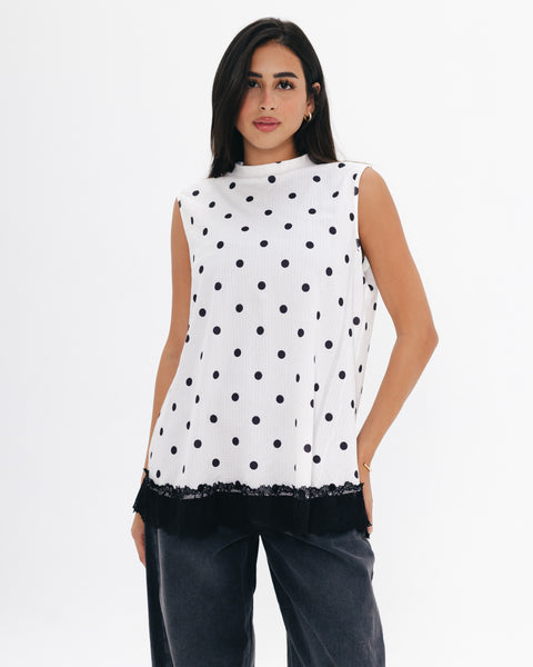 Polka Dot Lace Sleeveless Top