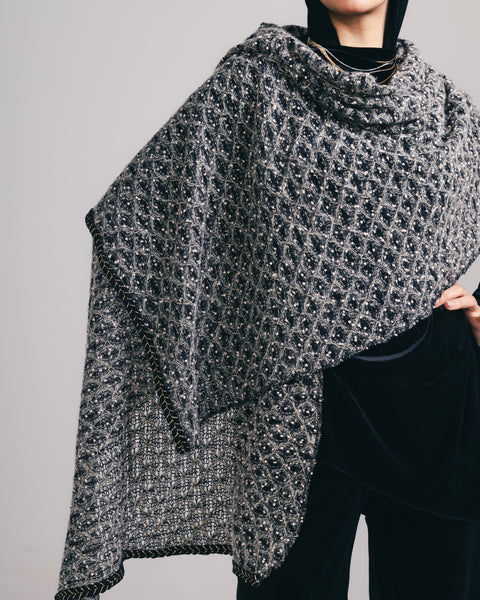 Textured Knit Shawl with Gold trimming