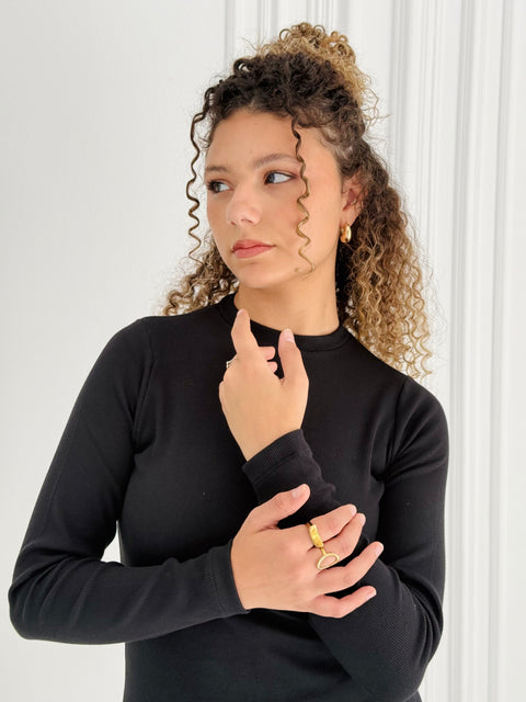 Regular Fit Ribbed Long Sleeve Top