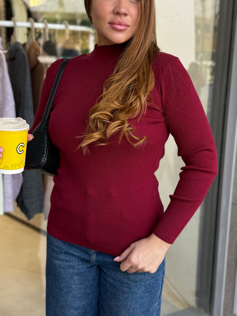 Ribbed Mock-neck Knit Sweater