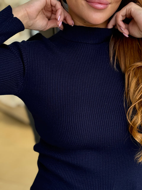 Ribbed Mock-neck Knit Sweater