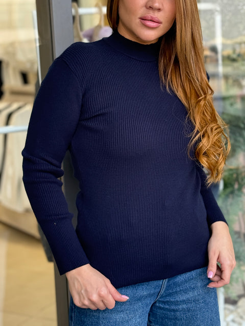 Ribbed Mock-neck Knit Sweater