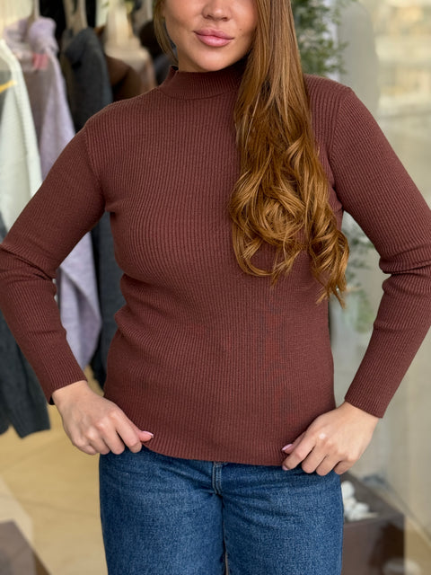 Ribbed Mock-neck Knit Sweater
