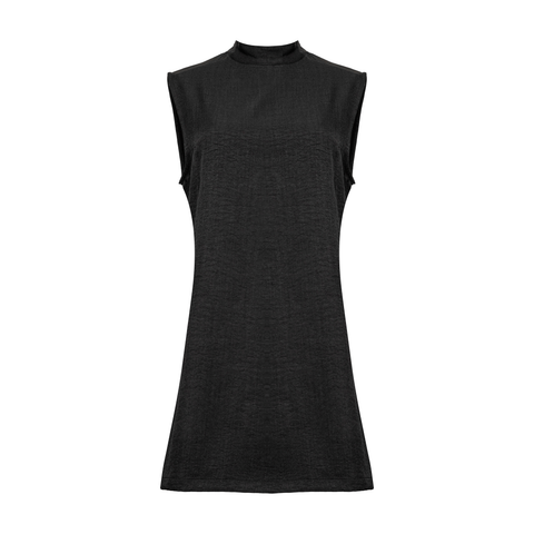 Linen High-Neck Sleeveless Blouse